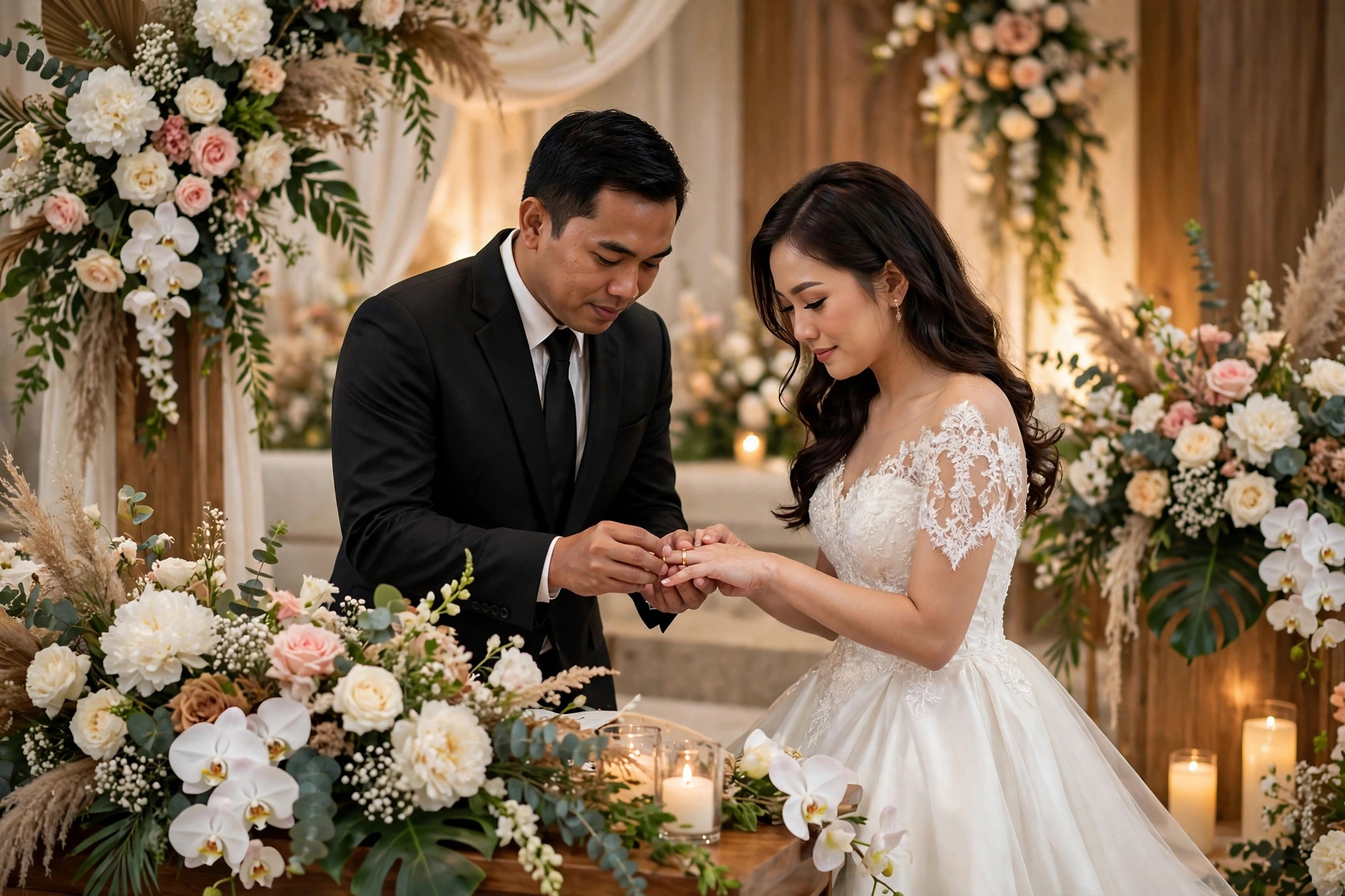 Foto model momen tukar cincin mempelai